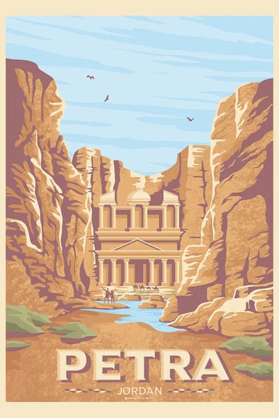 Ancient Ruins: Petra Khazneh Jordan Travel Poster by Olahoop Travel Posters