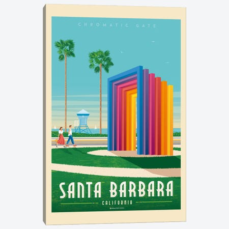 Santa Barbara California Travel Poster Canvas Print #OTP109} by Olahoop Travel Posters Canvas Art