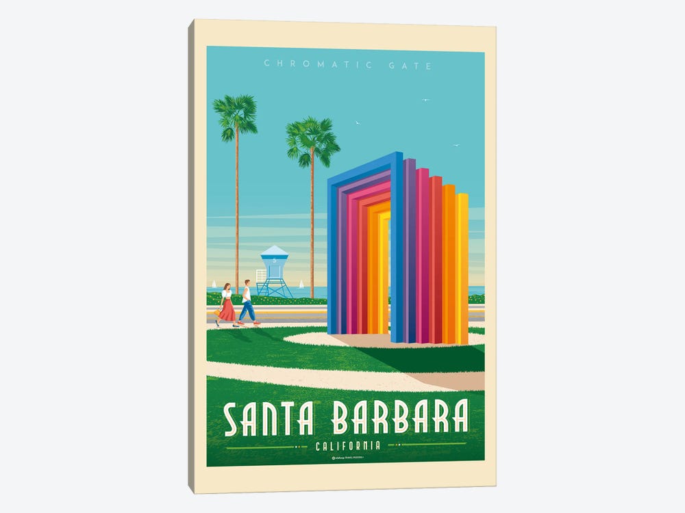 Santa Barbara California Travel Poster by Olahoop Travel Posters 1-piece Art Print