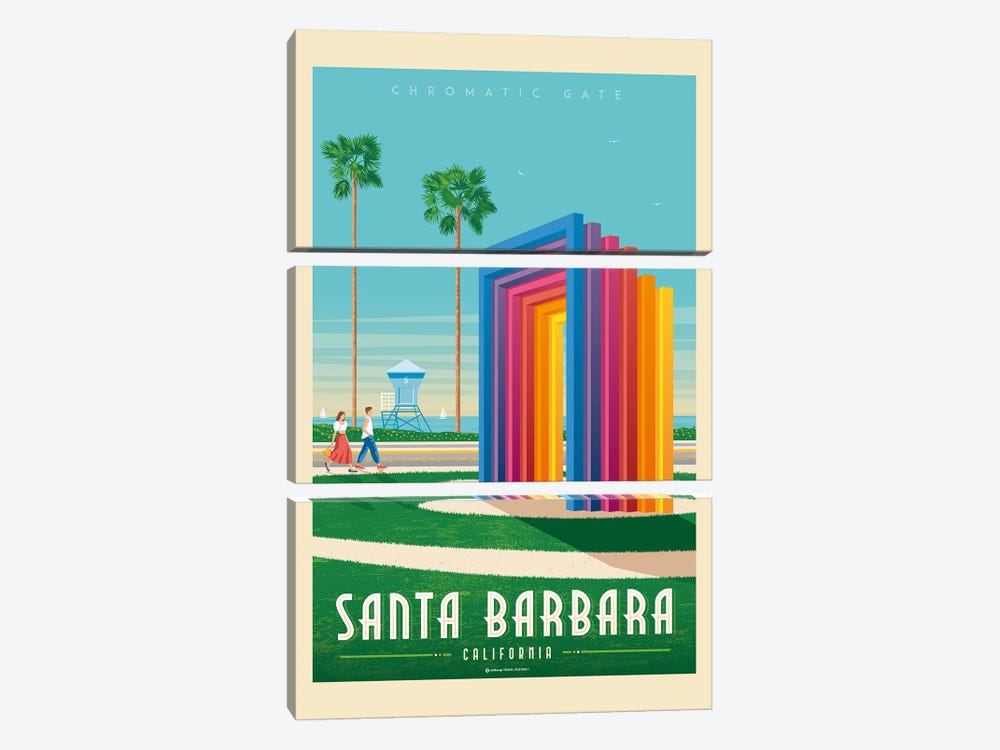 Santa Barbara California Travel Poster by Olahoop Travel Posters 3-piece Art Print