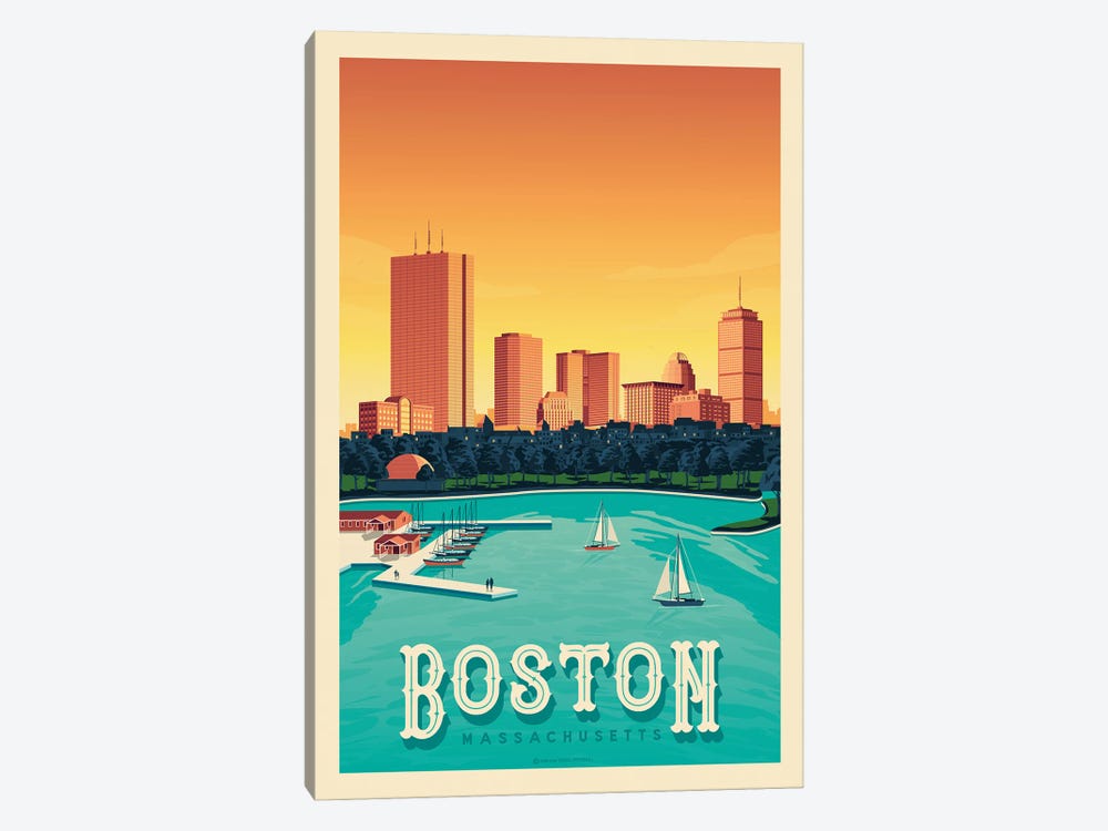 Boston Travel Poster by Olahoop Travel Posters 1-piece Canvas Wall Art