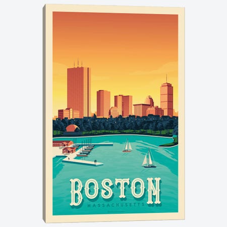 Boston Travel Poster Canvas Print #OTP10} by Olahoop Travel Posters Canvas Art Print