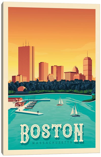 Boston Travel Poster Canvas Art Print - Olahoop Travel Posters