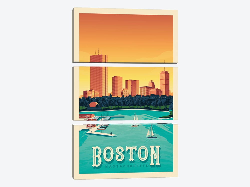 Boston Travel Poster by Olahoop Travel Posters 3-piece Canvas Artwork
