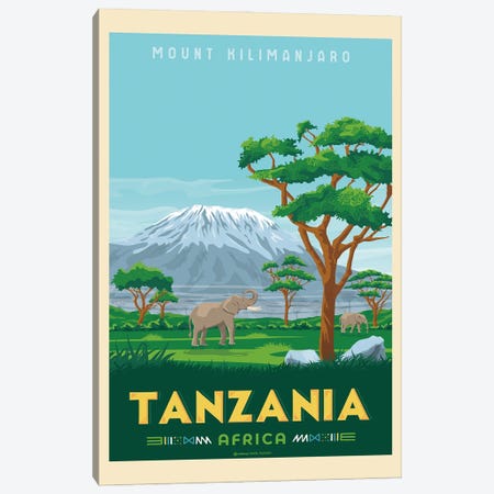 Tanzania Mount Kilimanjaro Travel Poster Canvas Print #OTP110} by Olahoop Travel Posters Canvas Art Print