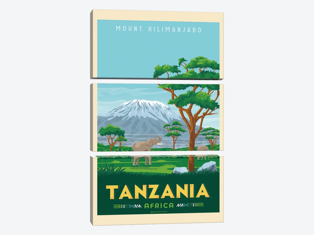 Tanzania Mount Kilimanjaro Travel Poster by Olahoop Travel Posters 3-piece Art Print