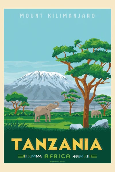 Tanzania: Tanzania Mount Kilimanjaro Travel Poster by Olahoop Travel Posters