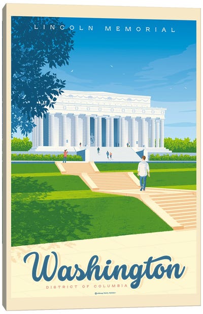 Washington DC Lincoln Memorial Travel Poster Canvas Art Print - Washington DC Travel Posters