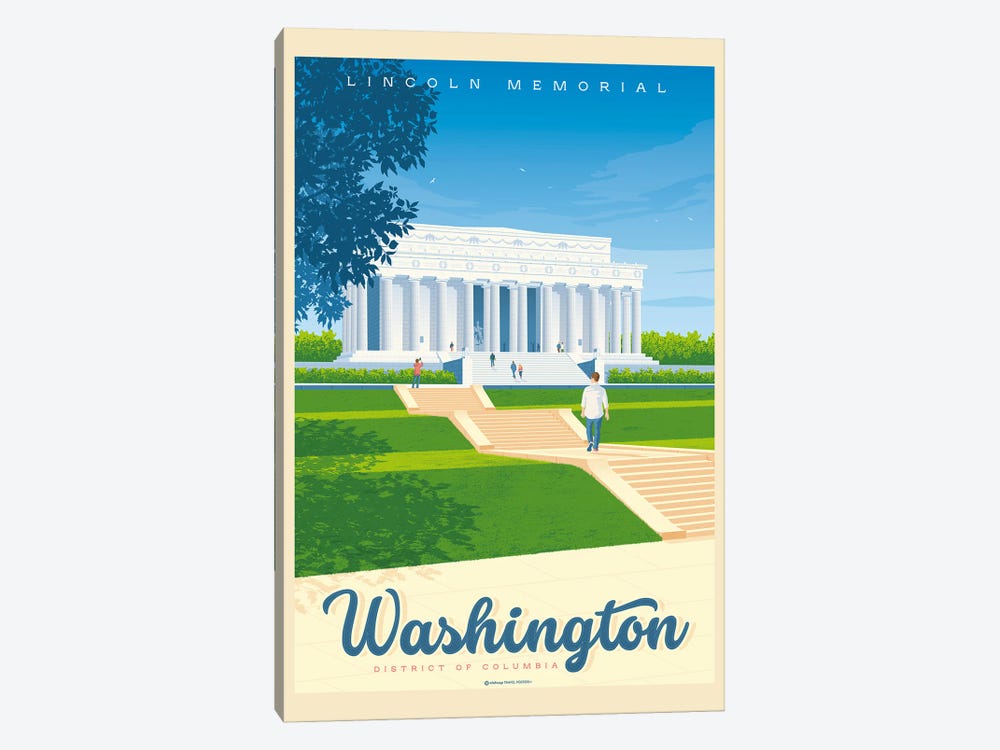 Washington DC Lincoln Memorial Travel Poster by Olahoop Travel Posters 1-piece Canvas Wall Art