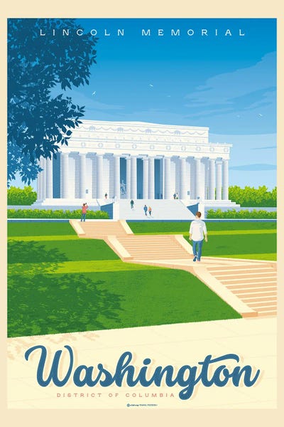 Washington, D.C.: Washington DC Lincoln Memorial Travel Poster by Olahoop Travel Posters