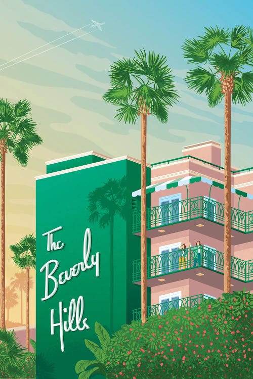 Los Angeles - The Beverly Hills Hotel Travel Poster by Olahoop Travel Posters wall art