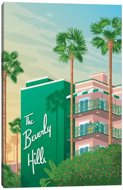 Los Angeles - The Beverly Hills Hotel Travel Poster Canvas Art Print - Olahoop Travel Posters