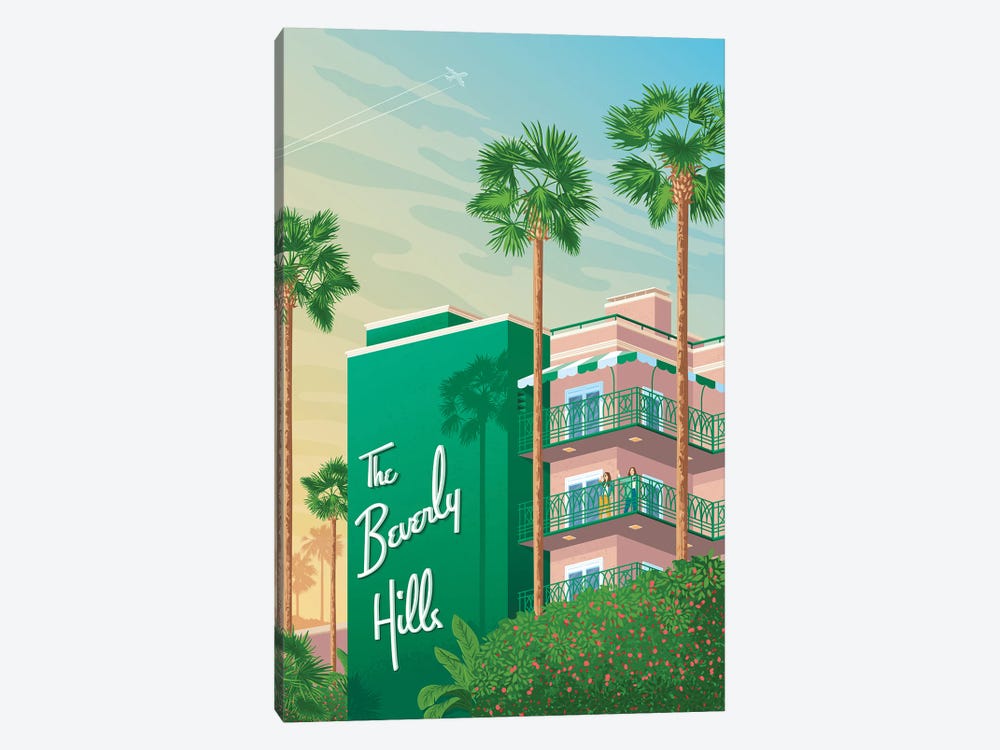 Los Angeles - The Beverly Hills Hotel Travel Poster by Olahoop Travel Posters 1-piece Art Print