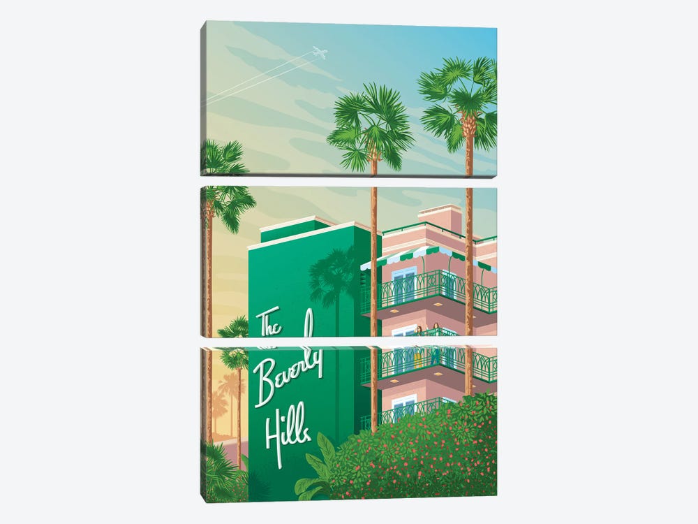 Los Angeles - The Beverly Hills Hotel Travel Poster by Olahoop Travel Posters 3-piece Art Print