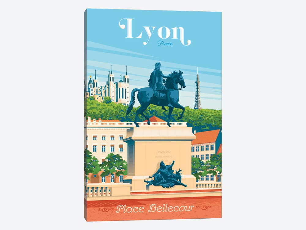 Lyon France Travel Poster by Olahoop Travel Posters 1-piece Canvas Art