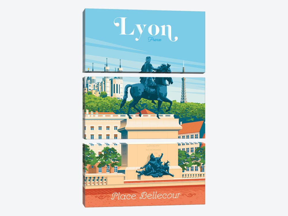 Lyon France Travel Poster by Olahoop Travel Posters 3-piece Canvas Art