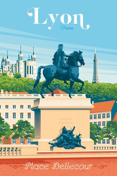 Sculptures & Statues: Lyon France Travel Poster by Olahoop Travel Posters