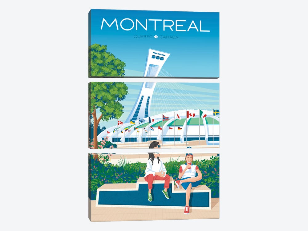 Montreal Quebec Travel Poster by Olahoop Travel Posters 3-piece Canvas Art Print