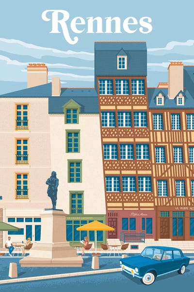 Rennes France Travel Poster by Olahoop Travel Posters framed canvas print