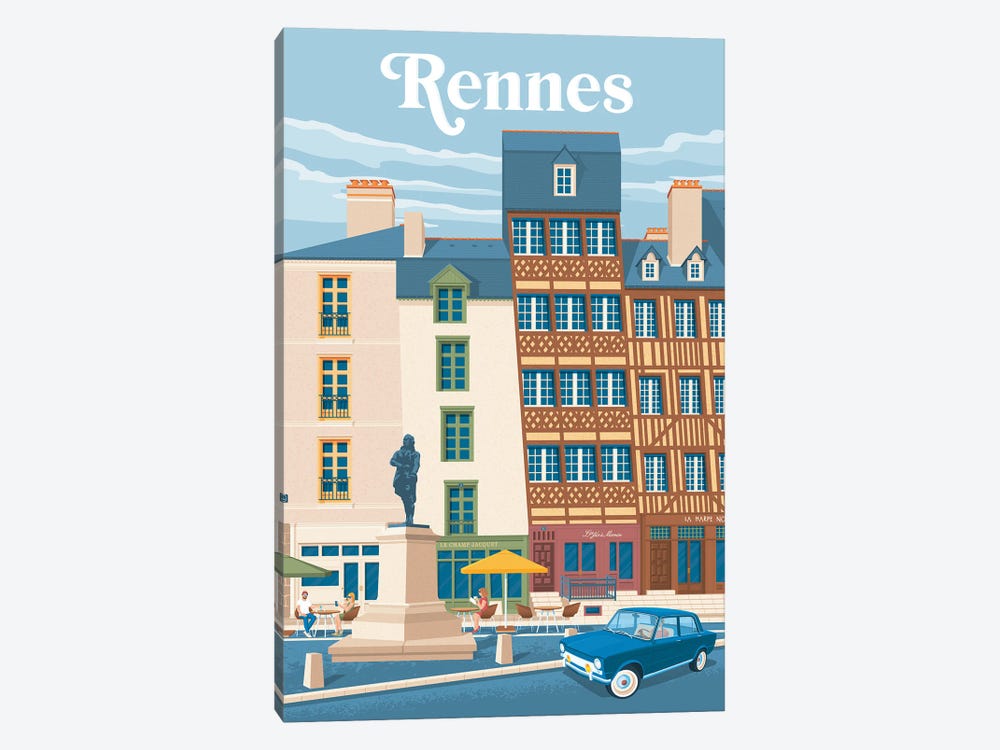 Rennes France Travel Poster by Olahoop Travel Posters 1-piece Canvas Wall Art