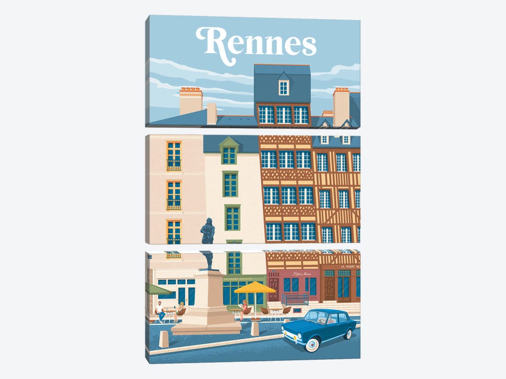 Rennes France Travel Poster by Olahoop Travel Posters 3-piece Canvas Wall Art