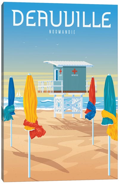 Deauville Beach France Travel Poster Canvas Art Print - Sandy Beach Art