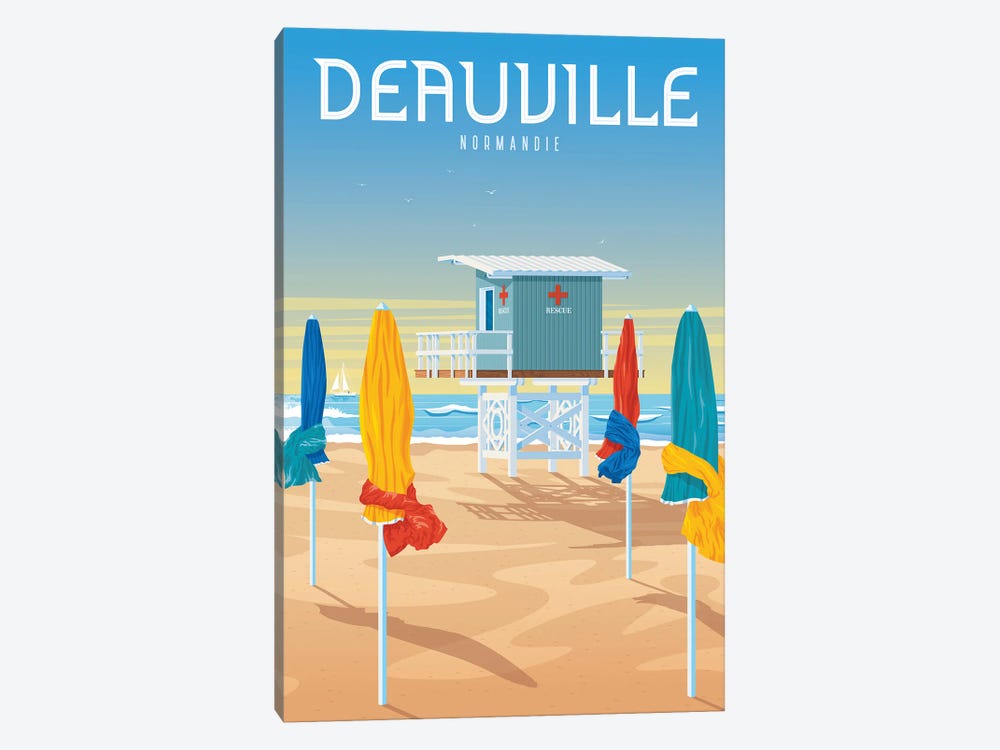 Deauville Beach France Travel Poster by Olahoop Travel Posters 1-piece Art Print