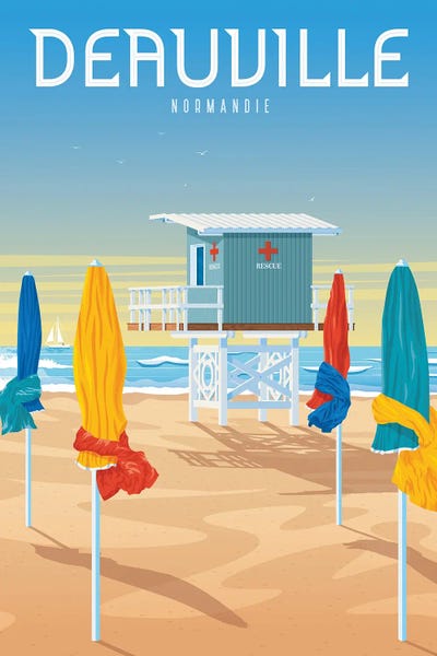 Typography: Deauville Beach France Travel Poster by Olahoop Travel Posters