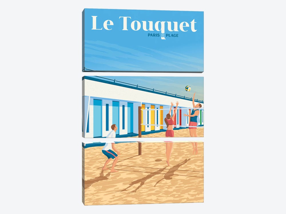 Le Touquet Paris Plage Travel Poster by Olahoop Travel Posters 3-piece Canvas Art Print