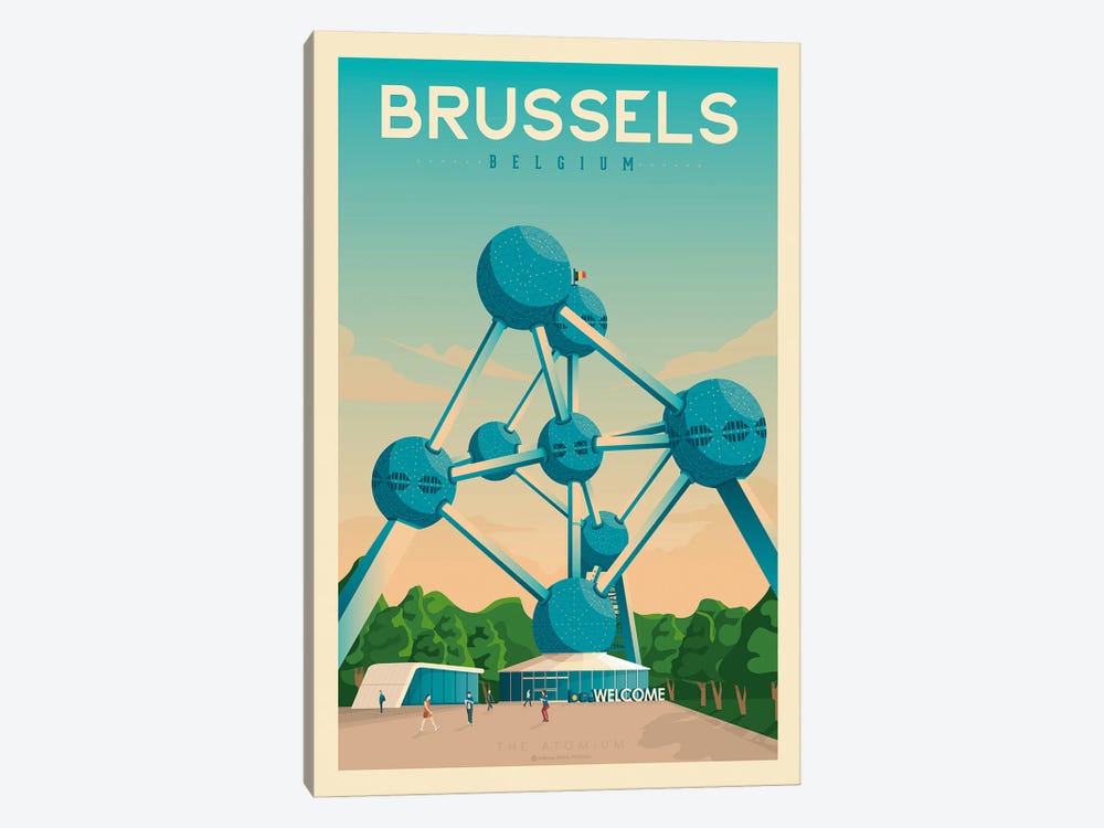 Brussels Belgium Travel Poster by Olahoop Travel Posters 1-piece Canvas Print
