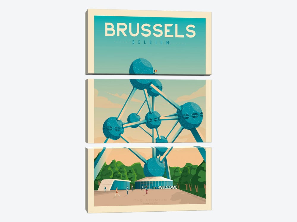 Brussels Belgium Travel Poster by Olahoop Travel Posters 3-piece Canvas Print