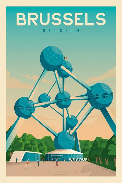 Sculptures & Statues: Brussels Belgium Travel Poster by Olahoop Travel Posters
