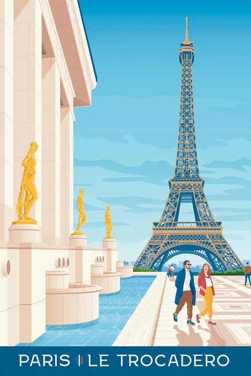 Paris Place Du Trocadero France Travel Poster by Olahoop Travel Posters wall art
