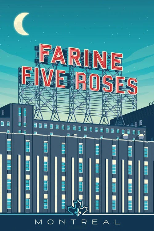 Montreal Canada Farine Five Roses Sign Travel Poster by Olahoop Travel Posters wall art