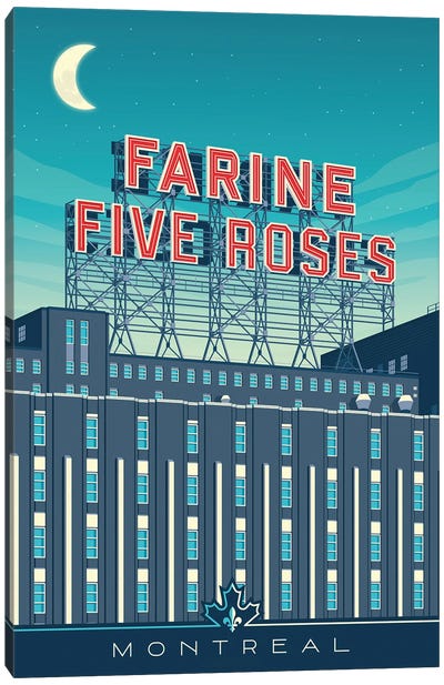 Montreal Canada Farine Five Roses Sign Travel Poster Canvas Art Print - Olahoop Travel Posters