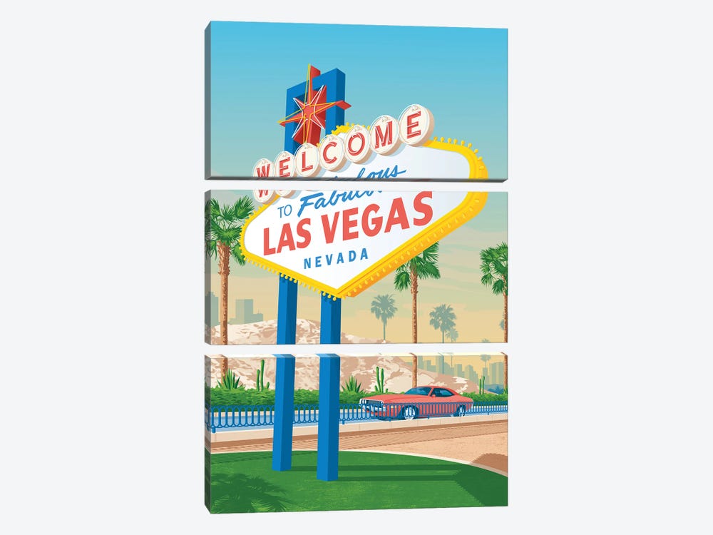 Las Vegas Nevada United States Travel Poster by Olahoop Travel Posters 3-piece Canvas Wall Art