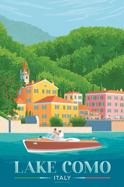 Coastal Villages & Towns: Lake Como Italy Travel Poster by Olahoop Travel Posters