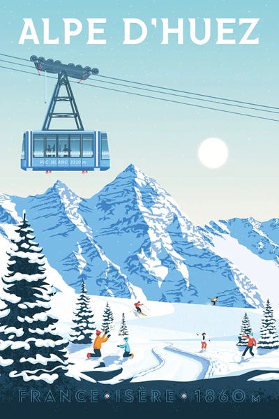 Olahoop Travel Posters: Alpe D'Huez Ski Resort France by Olahoop Travel Posters