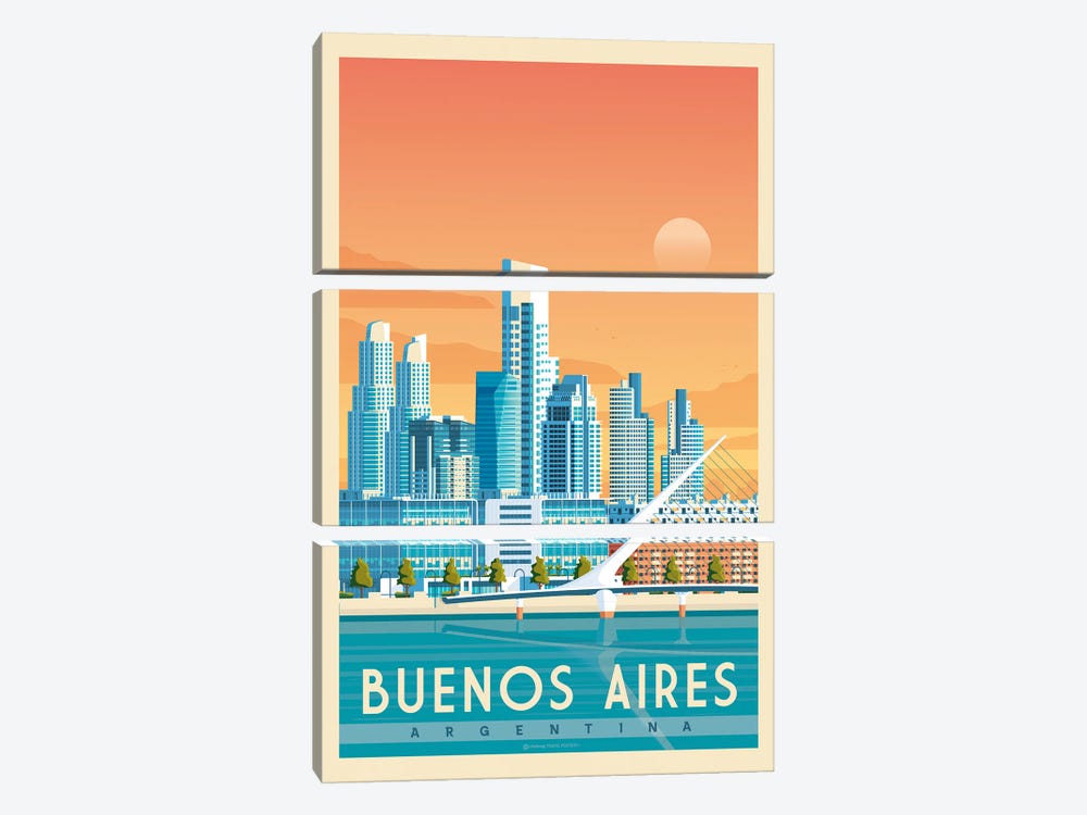 Buenos Argentina  Travel Poster by Olahoop Travel Posters 3-piece Canvas Wall Art