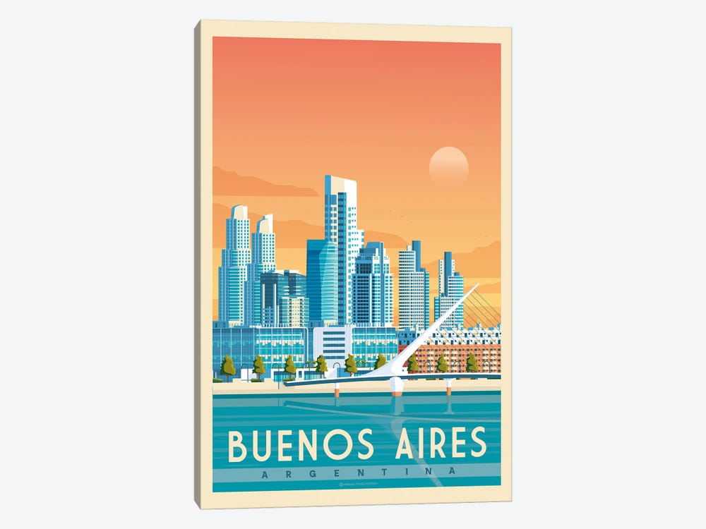 Buenos Argentina  Travel Poster by Olahoop Travel Posters 1-piece Canvas Wall Art