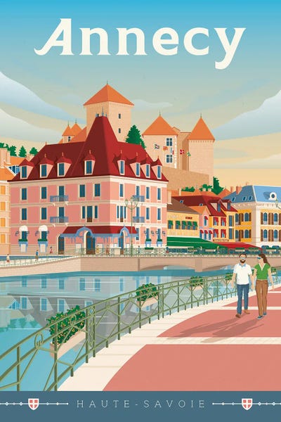 Olahoop Travel Posters: Annecy Savoie France Travel Illustration by Olahoop Travel Posters