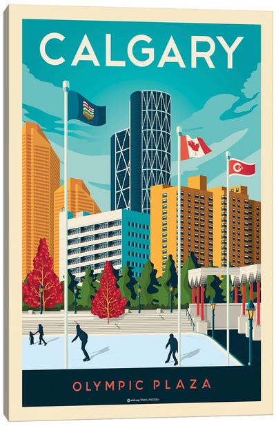 Calgary Alberta Travel Poster Canvas Art Print - Olahoop Travel Posters