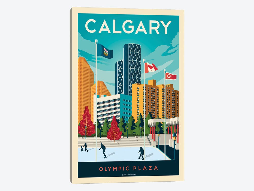 Calgary Alberta Travel Poster by Olahoop Travel Posters 1-piece Canvas Art Print