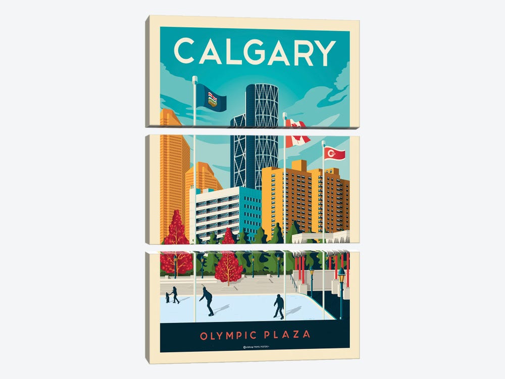 Calgary Alberta Travel Poster by Olahoop Travel Posters 3-piece Art Print