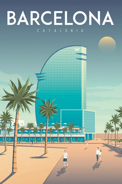 Barcelona Spain Hotel W Travel Illustration