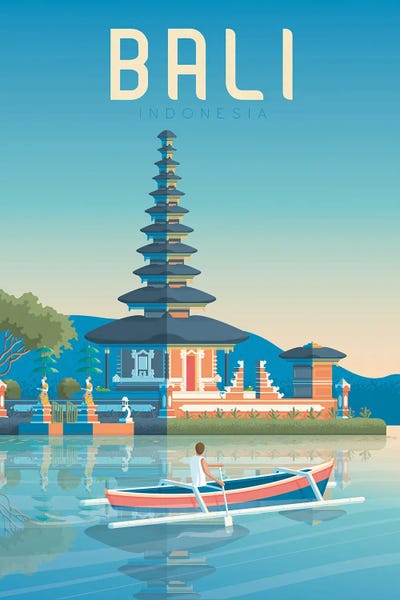 Bali Indonesia Travel Illustration by Olahoop Travel Posters framed canvas print