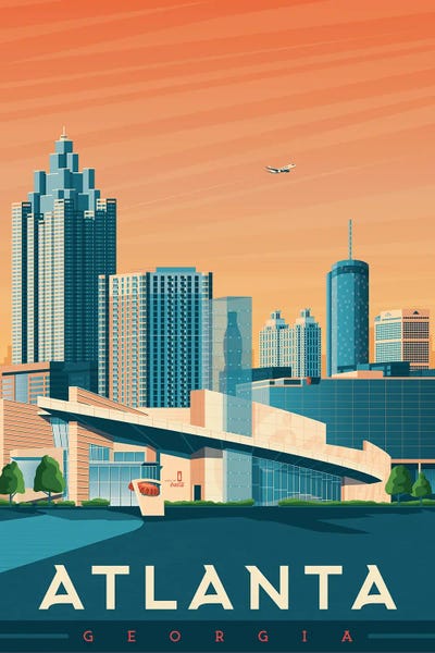 Atlanta Travel Posters: Atlanta Georgia Travel Illustration by Olahoop Travel Posters