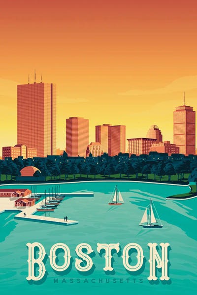 Olahoop Travel Posters: Boston Massachusetts United States Travel Illustration by Olahoop Travel Posters