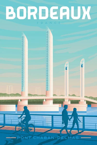 Nouvelle-Aquitaine: Bordeaux France Travel Illustration by Olahoop Travel Posters