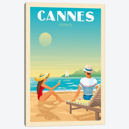 Cannes France Travel Poster Canvas Print #OTP14} by Olahoop Travel Posters Canvas Art
